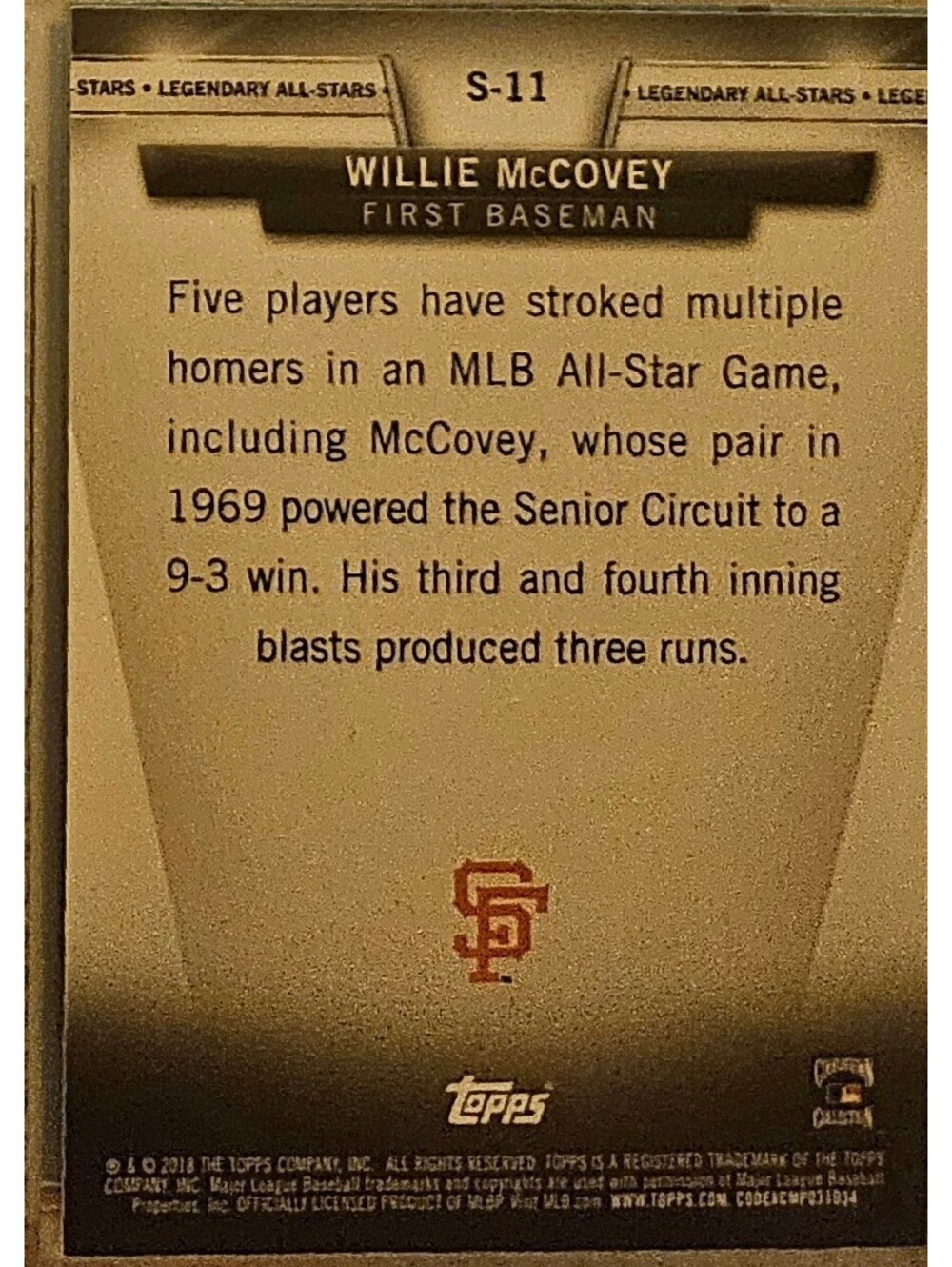Willie McCovey - 2018 Topps Update TOPPS SALUTE - San Francisco Giants - #S-11 - Picture 2 of 2